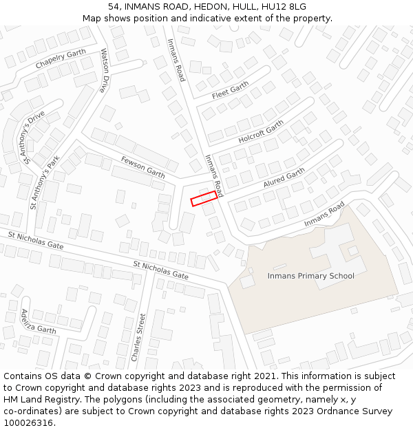 54, INMANS ROAD, HEDON, HULL, HU12 8LG: Location map and indicative extent of plot