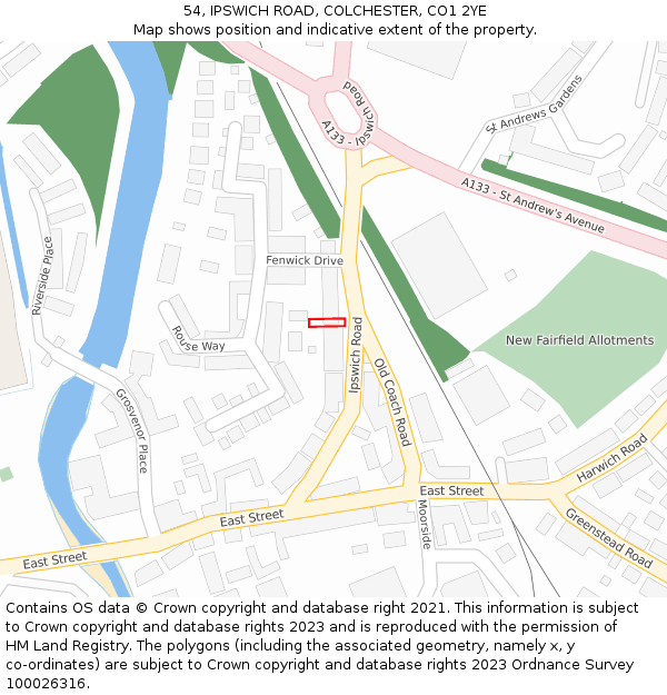 54, IPSWICH ROAD, COLCHESTER, CO1 2YE: Location map and indicative extent of plot