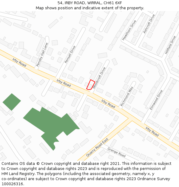 54, IRBY ROAD, WIRRAL, CH61 6XF: Location map and indicative extent of plot