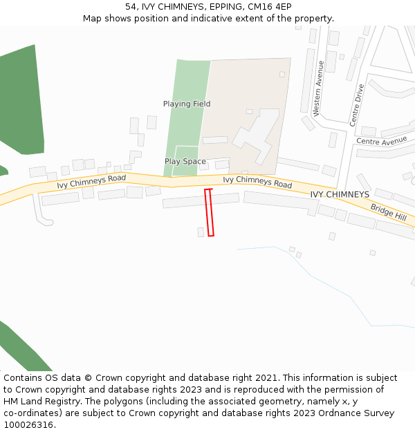 54, IVY CHIMNEYS, EPPING, CM16 4EP: Location map and indicative extent of plot