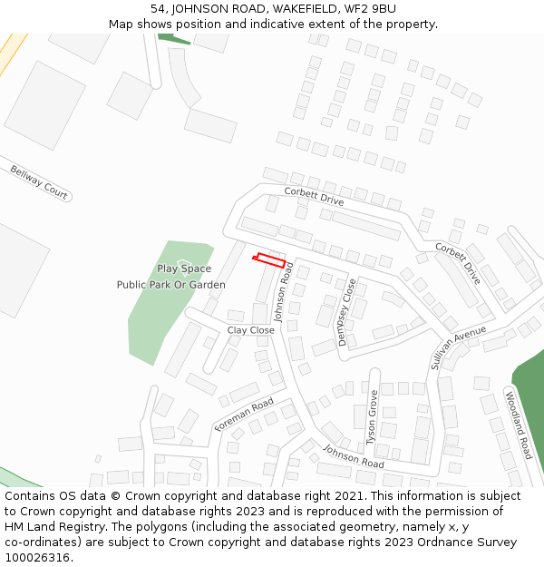 54, JOHNSON ROAD, WAKEFIELD, WF2 9BU: Location map and indicative extent of plot