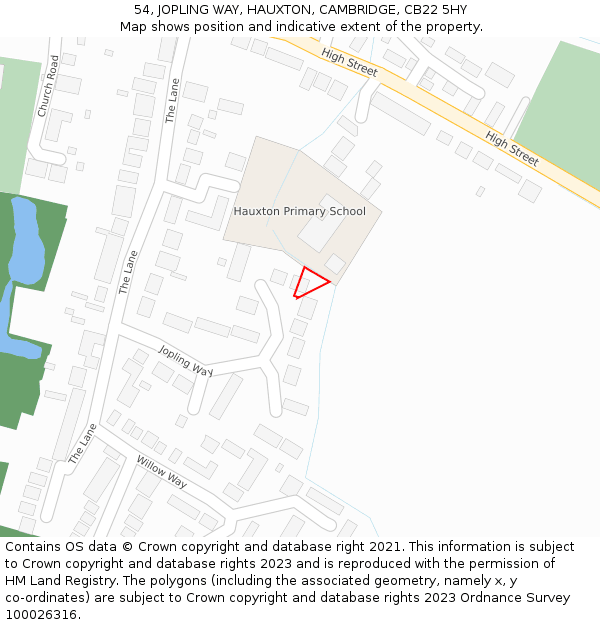 54, JOPLING WAY, HAUXTON, CAMBRIDGE, CB22 5HY: Location map and indicative extent of plot