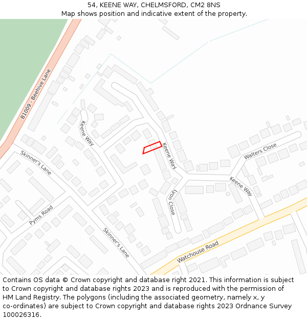 54, KEENE WAY, CHELMSFORD, CM2 8NS: Location map and indicative extent of plot