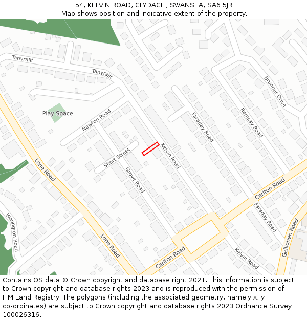 54, KELVIN ROAD, CLYDACH, SWANSEA, SA6 5JR: Location map and indicative extent of plot