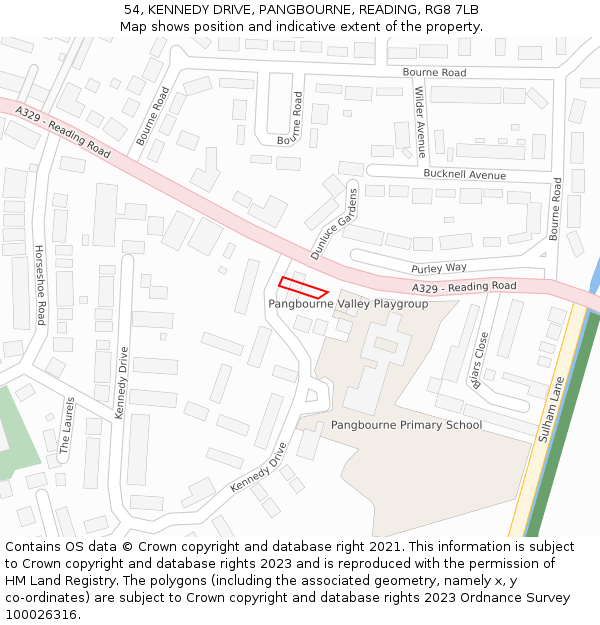 54, KENNEDY DRIVE, PANGBOURNE, READING, RG8 7LB: Location map and indicative extent of plot