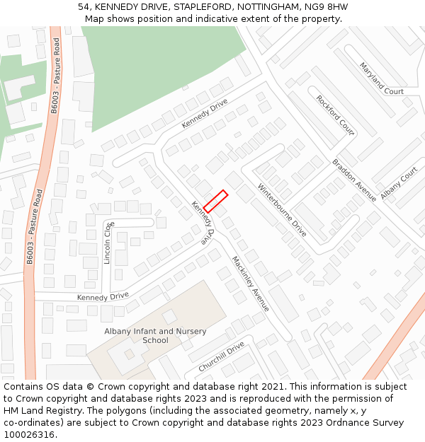 54, KENNEDY DRIVE, STAPLEFORD, NOTTINGHAM, NG9 8HW: Location map and indicative extent of plot