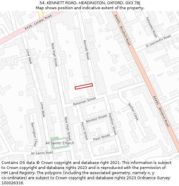 54, KENNETT ROAD, HEADINGTON, OXFORD, OX3 7BJ: Location map and indicative extent of plot