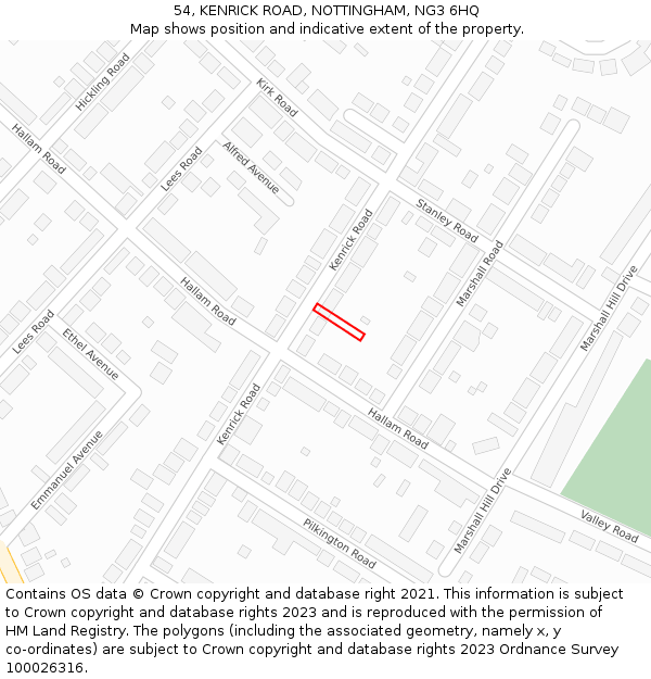 54, KENRICK ROAD, NOTTINGHAM, NG3 6HQ: Location map and indicative extent of plot