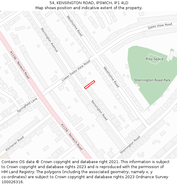 54, KENSINGTON ROAD, IPSWICH, IP1 4LD: Location map and indicative extent of plot