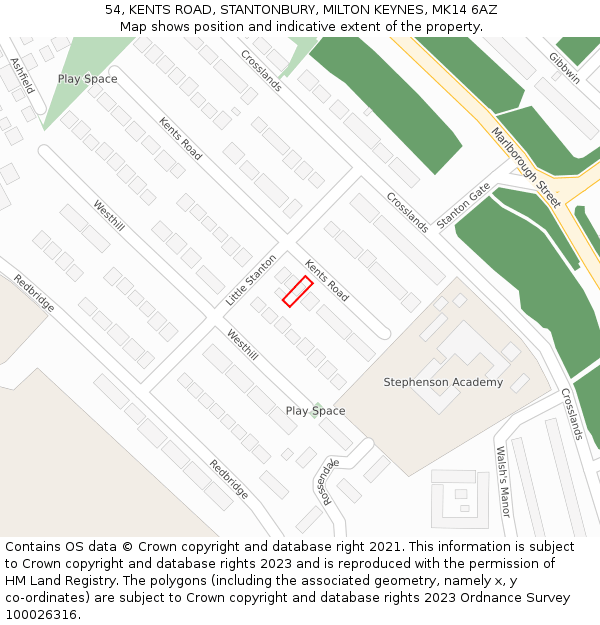 54, KENTS ROAD, STANTONBURY, MILTON KEYNES, MK14 6AZ: Location map and indicative extent of plot