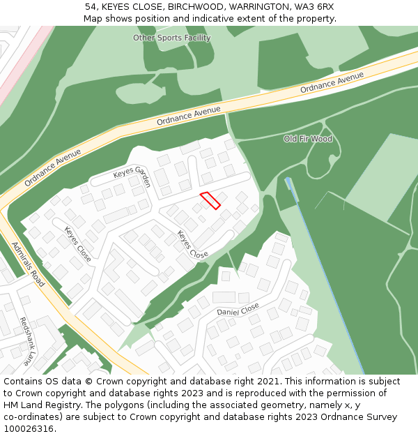 54, KEYES CLOSE, BIRCHWOOD, WARRINGTON, WA3 6RX: Location map and indicative extent of plot