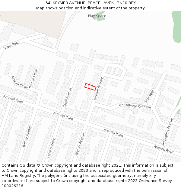 54, KEYMER AVENUE, PEACEHAVEN, BN10 8EX: Location map and indicative extent of plot