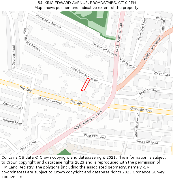 54, KING EDWARD AVENUE, BROADSTAIRS, CT10 1PH: Location map and indicative extent of plot