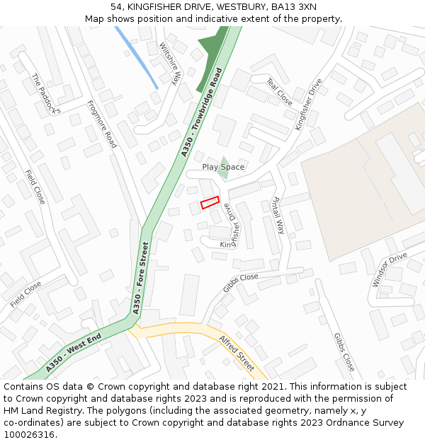 54, KINGFISHER DRIVE, WESTBURY, BA13 3XN: Location map and indicative extent of plot