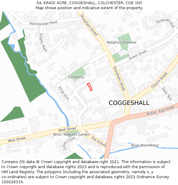 54, KINGS ACRE, COGGESHALL, COLCHESTER, CO6 1NY: Location map and indicative extent of plot