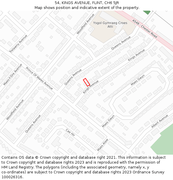 54, KINGS AVENUE, FLINT, CH6 5JR: Location map and indicative extent of plot