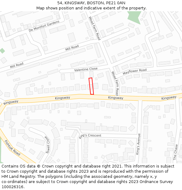 54, KINGSWAY, BOSTON, PE21 0AN: Location map and indicative extent of plot