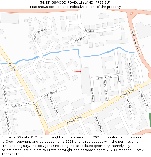 54, KINGSWOOD ROAD, LEYLAND, PR25 2UN: Location map and indicative extent of plot