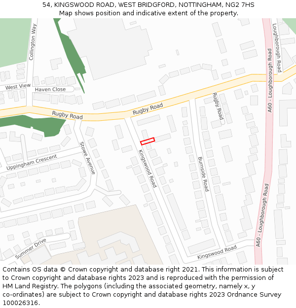 54, KINGSWOOD ROAD, WEST BRIDGFORD, NOTTINGHAM, NG2 7HS: Location map and indicative extent of plot