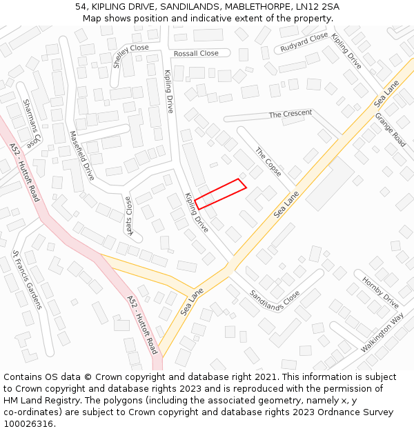 54, KIPLING DRIVE, SANDILANDS, MABLETHORPE, LN12 2SA: Location map and indicative extent of plot