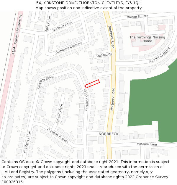 54, KIRKSTONE DRIVE, THORNTON-CLEVELEYS, FY5 1QH: Location map and indicative extent of plot