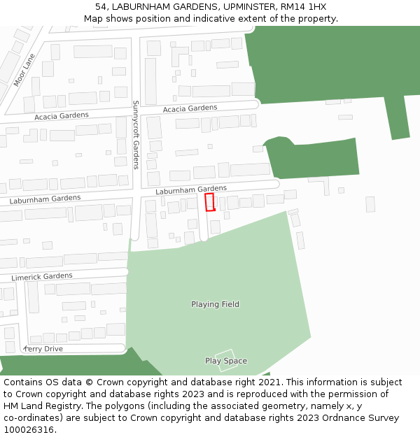 54, LABURNHAM GARDENS, UPMINSTER, RM14 1HX: Location map and indicative extent of plot