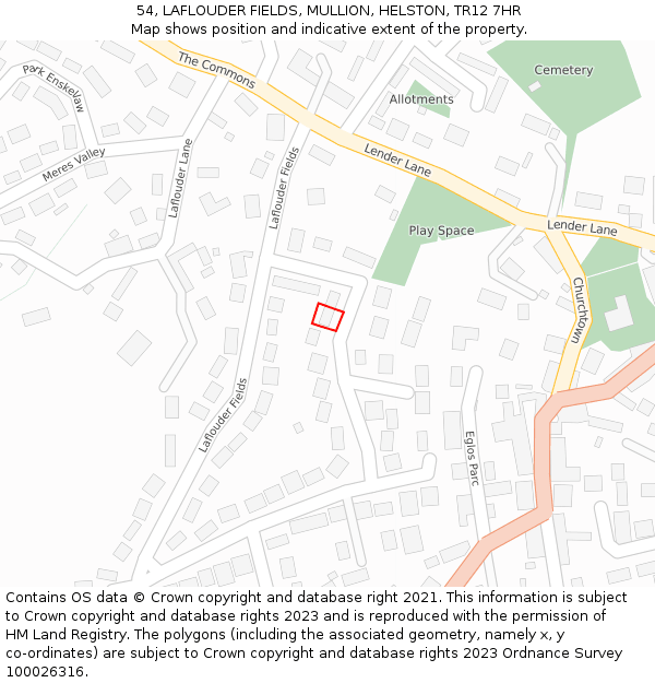 54, LAFLOUDER FIELDS, MULLION, HELSTON, TR12 7HR: Location map and indicative extent of plot