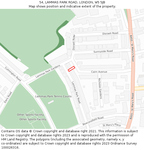 54, LAMMAS PARK ROAD, LONDON, W5 5JB: Location map and indicative extent of plot