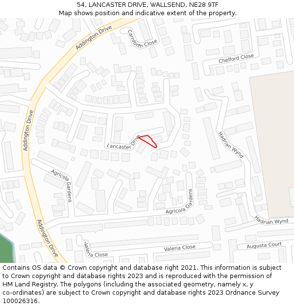 54, LANCASTER DRIVE, WALLSEND, NE28 9TF: Location map and indicative extent of plot
