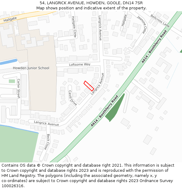 54, LANGRICK AVENUE, HOWDEN, GOOLE, DN14 7SR: Location map and indicative extent of plot