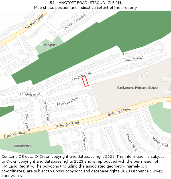 54, LANGTOFT ROAD, STROUD, GL5 1NJ: Location map and indicative extent of plot