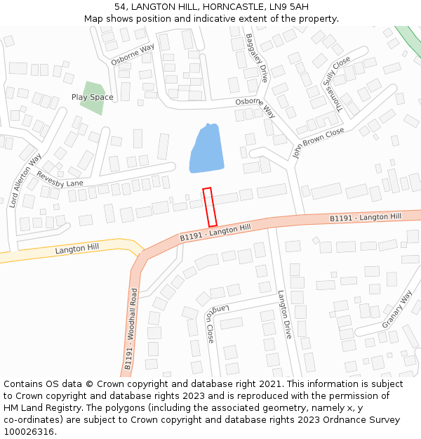 54, LANGTON HILL, HORNCASTLE, LN9 5AH: Location map and indicative extent of plot