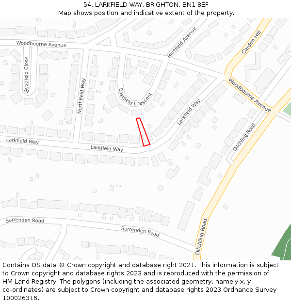 54, LARKFIELD WAY, BRIGHTON, BN1 8EF: Location map and indicative extent of plot