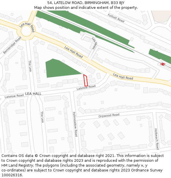 54, LATELOW ROAD, BIRMINGHAM, B33 8JY: Location map and indicative extent of plot