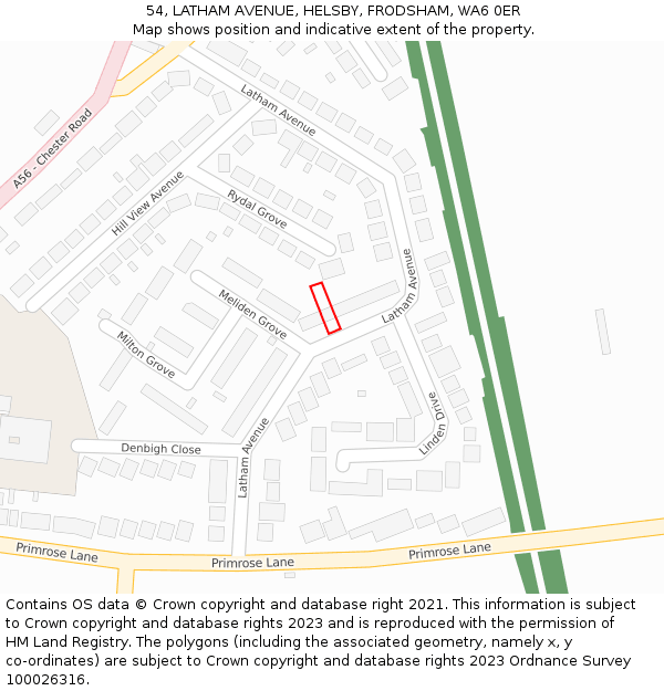 54, LATHAM AVENUE, HELSBY, FRODSHAM, WA6 0ER: Location map and indicative extent of plot