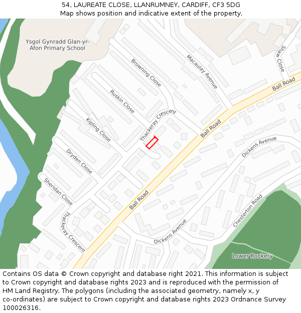 54, LAUREATE CLOSE, LLANRUMNEY, CARDIFF, CF3 5DG: Location map and indicative extent of plot