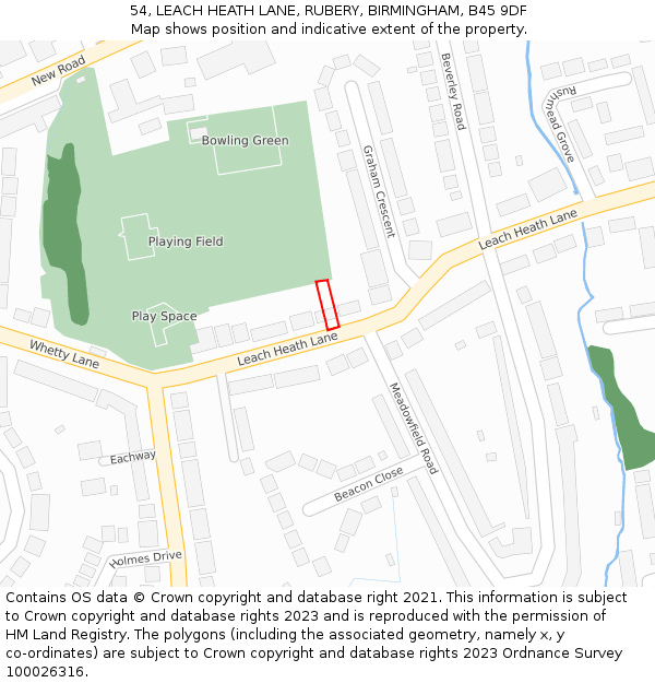54, LEACH HEATH LANE, RUBERY, BIRMINGHAM, B45 9DF: Location map and indicative extent of plot