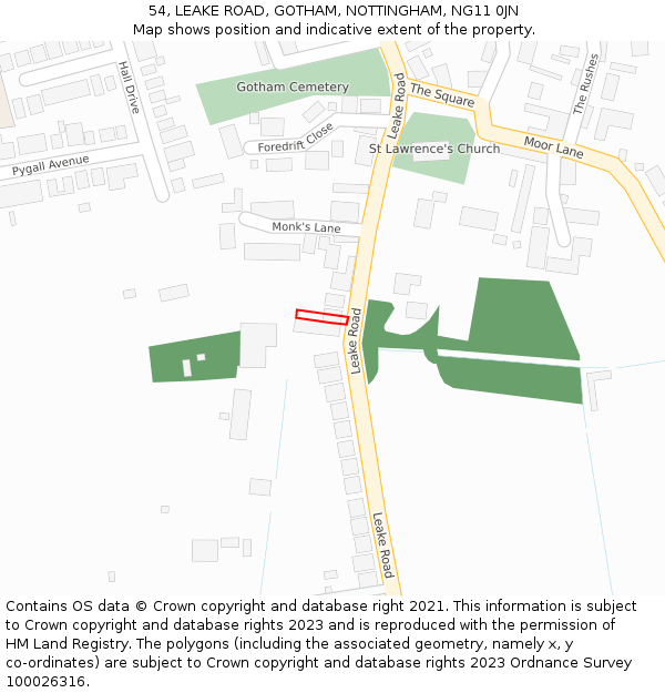 54, LEAKE ROAD, GOTHAM, NOTTINGHAM, NG11 0JN: Location map and indicative extent of plot