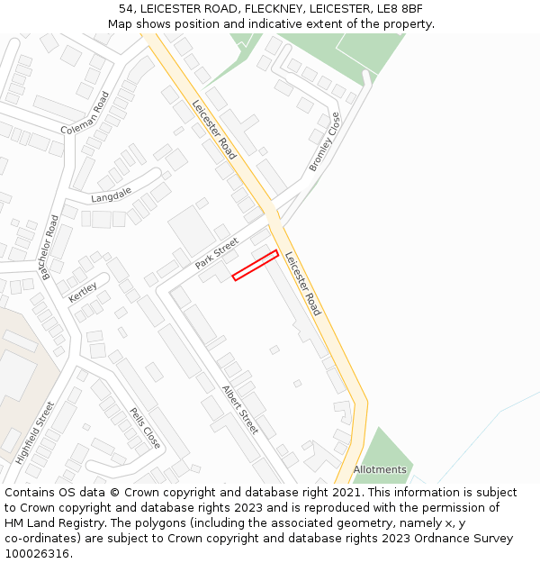 54, LEICESTER ROAD, FLECKNEY, LEICESTER, LE8 8BF: Location map and indicative extent of plot