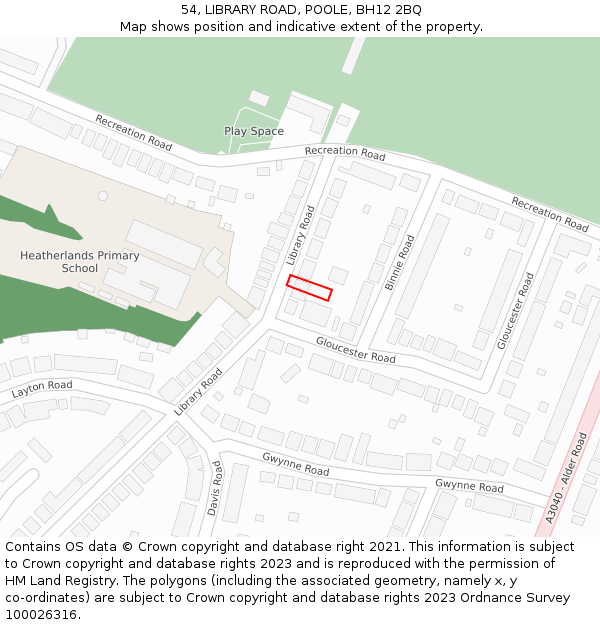 54, LIBRARY ROAD, POOLE, BH12 2BQ: Location map and indicative extent of plot