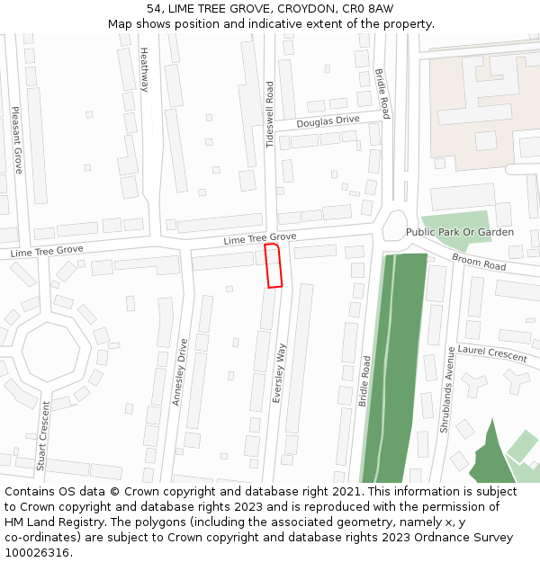 54, LIME TREE GROVE, CROYDON, CR0 8AW: Location map and indicative extent of plot