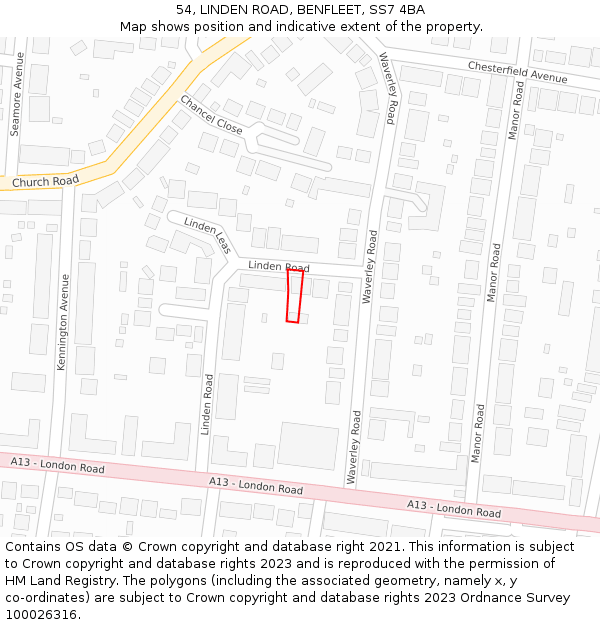 54, LINDEN ROAD, BENFLEET, SS7 4BA: Location map and indicative extent of plot