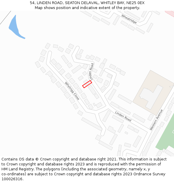 54, LINDEN ROAD, SEATON DELAVAL, WHITLEY BAY, NE25 0EX: Location map and indicative extent of plot