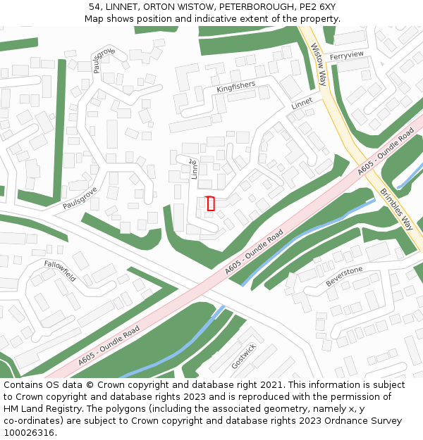 54, LINNET, ORTON WISTOW, PETERBOROUGH, PE2 6XY: Location map and indicative extent of plot