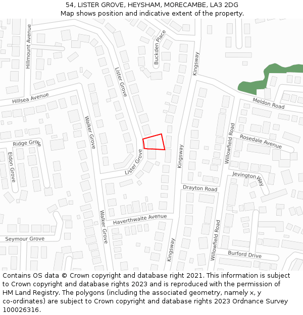 54, LISTER GROVE, HEYSHAM, MORECAMBE, LA3 2DG: Location map and indicative extent of plot