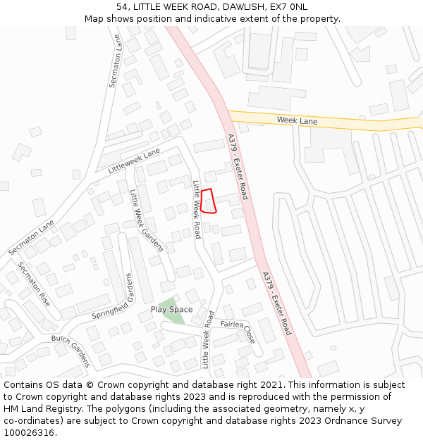 54, LITTLE WEEK ROAD, DAWLISH, EX7 0NL: Location map and indicative extent of plot