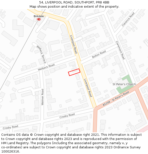 54, LIVERPOOL ROAD, SOUTHPORT, PR8 4BB: Location map and indicative extent of plot