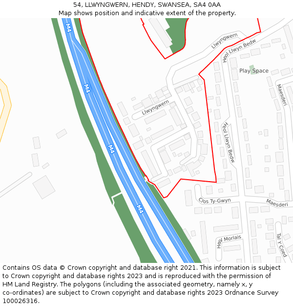 54, LLWYNGWERN, HENDY, SWANSEA, SA4 0AA: Location map and indicative extent of plot