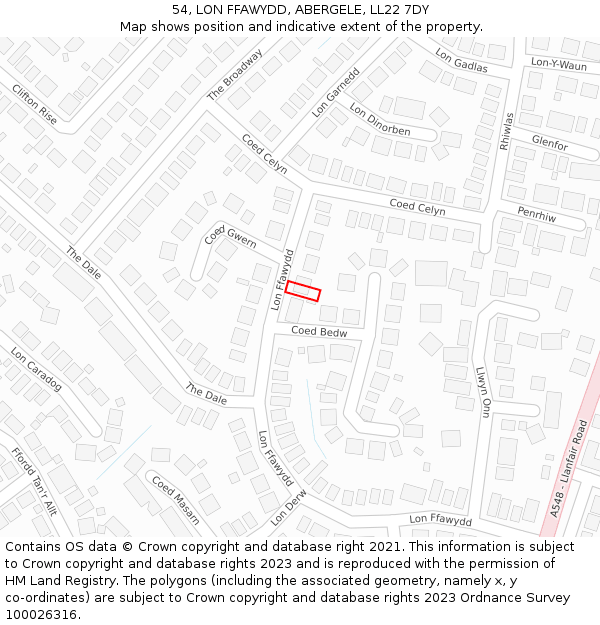 54, LON FFAWYDD, ABERGELE, LL22 7DY: Location map and indicative extent of plot