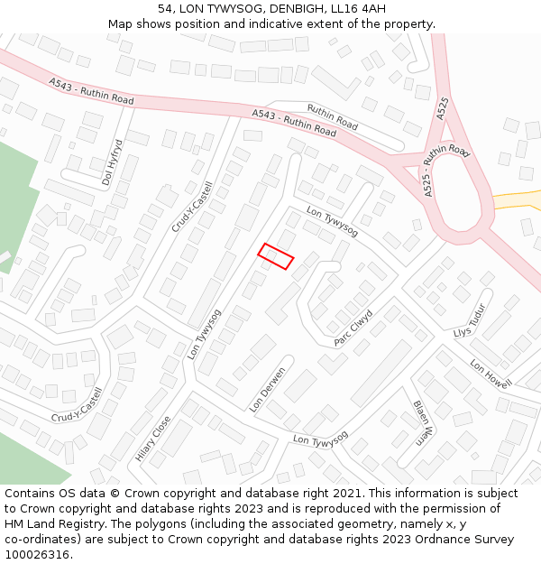 54, LON TYWYSOG, DENBIGH, LL16 4AH: Location map and indicative extent of plot